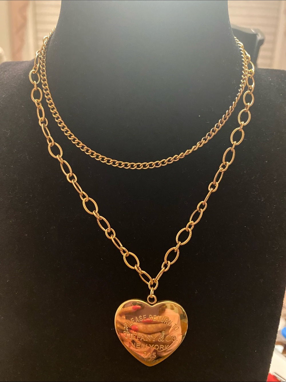 Fashion Jewelry Gold Double-Layer Tiffany Heart Necklace
